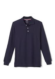 Pique Polo Long Sleeve Shirt - Navy